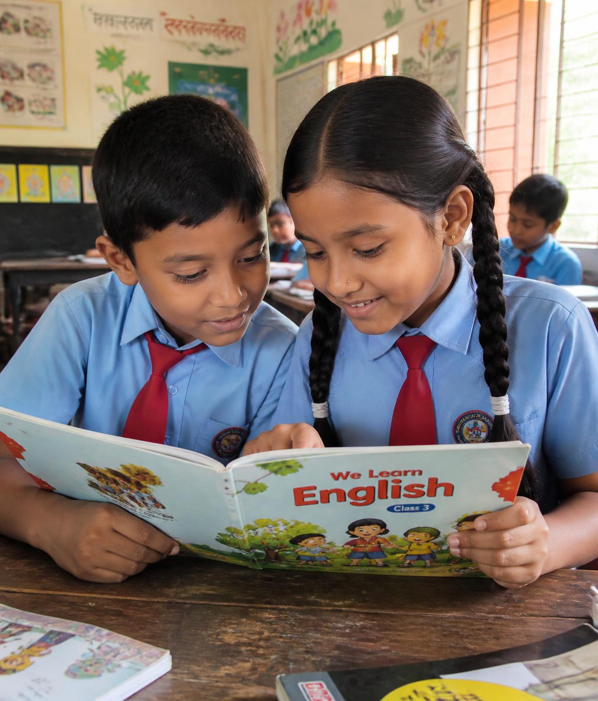 Students reading English books together at Creative International School Bangladesh